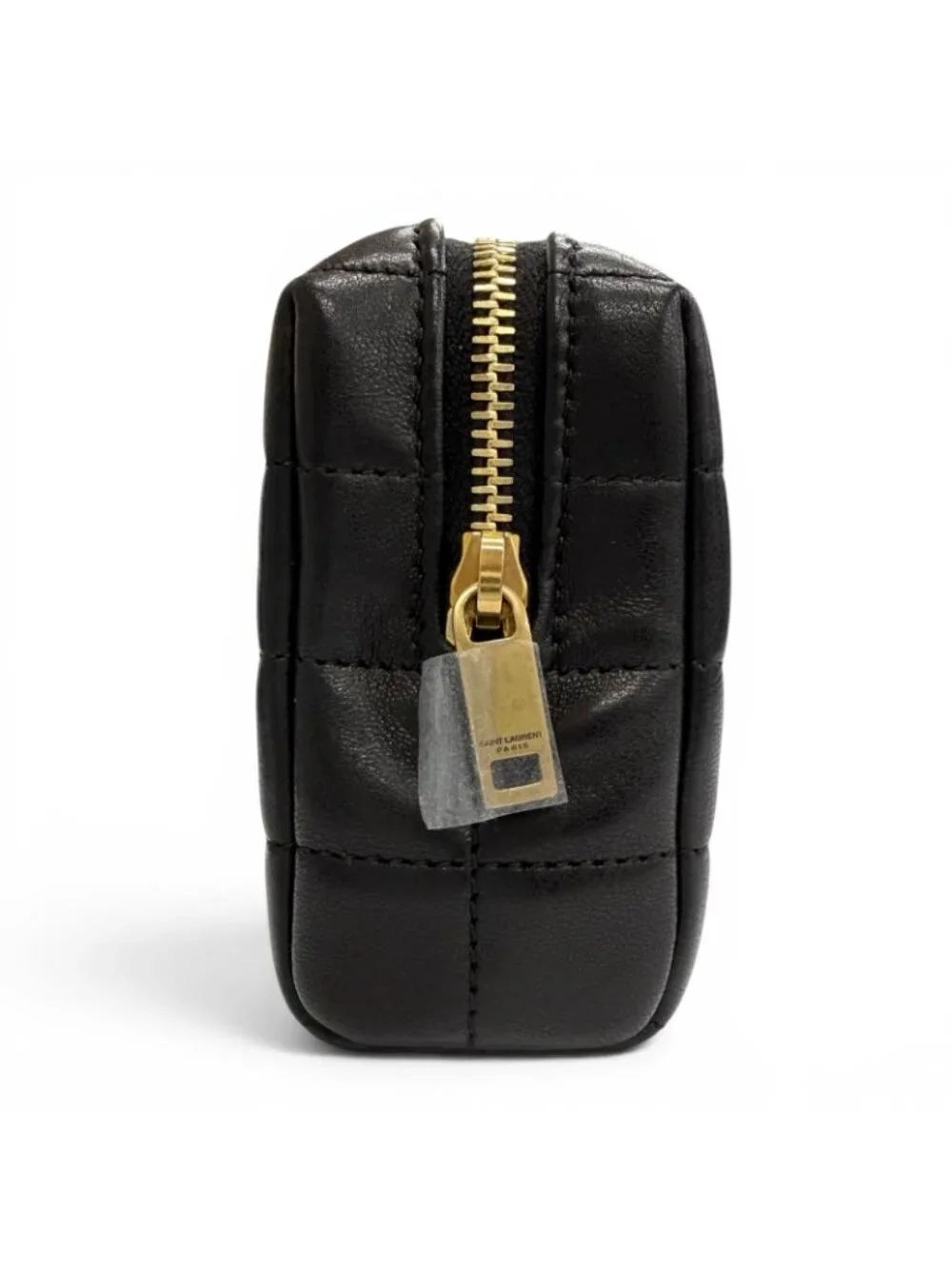 Saint Laurent Paris Cassandra Logo Square Leather Quilted Pouch Black